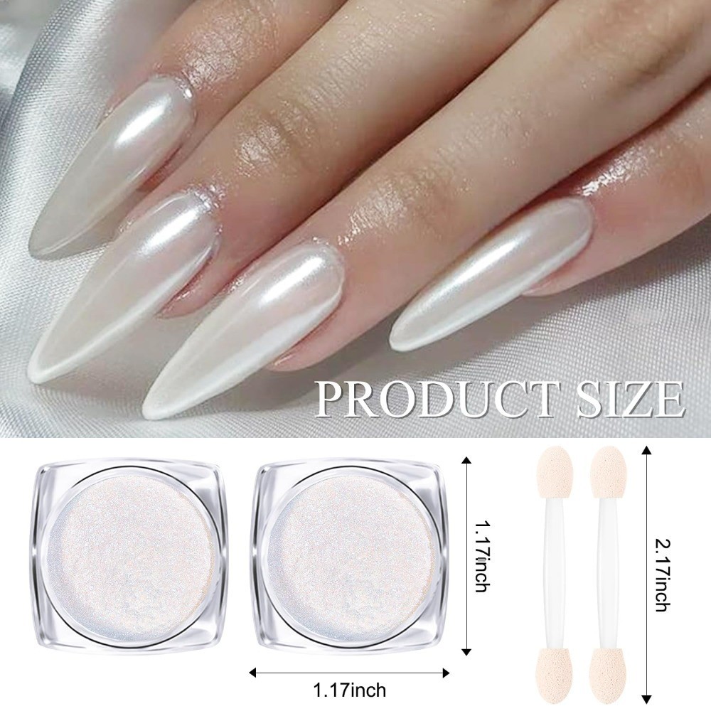 White Chrome Nail Powder Set Transparent Glass Mirror Effect Aurora Pearl