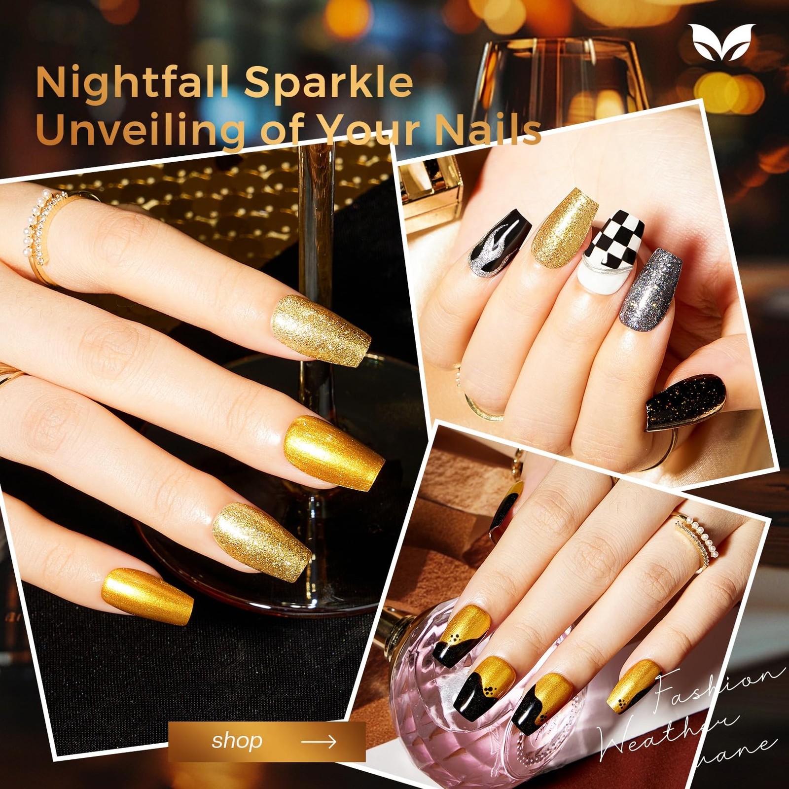 Morovan Nail Polish Set Fingernail: Black Gold White Glitter Nail Polish Kit …