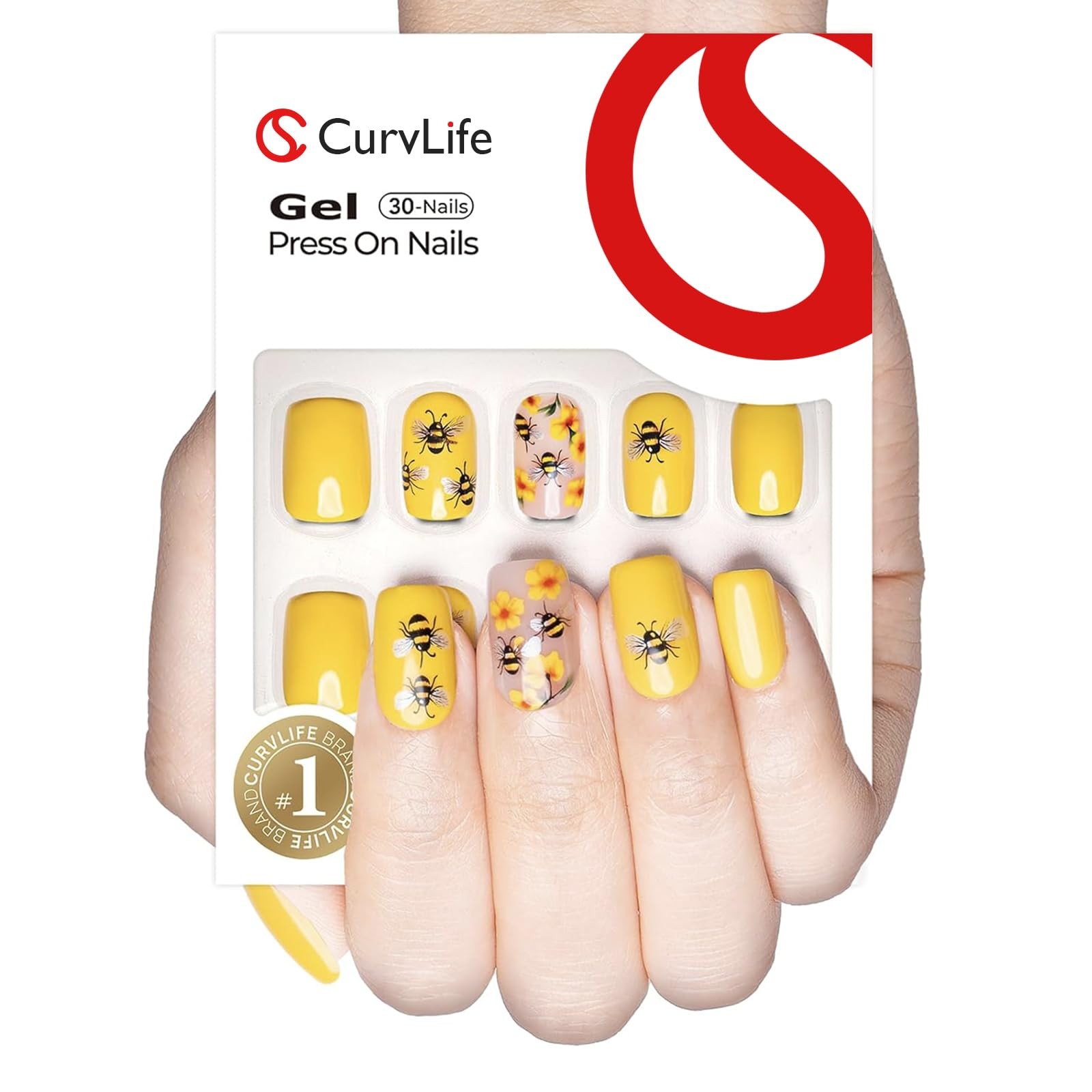 Soft Gel Press on Nails, 30Pcs 15 Sizes Nail Tips, Full Cover Small Bee Style…