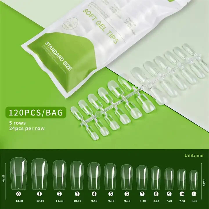 240 pcs Soft Gel Nail Tips Medium Stiletto Coffin Square Squoval Clear Pre-Buff