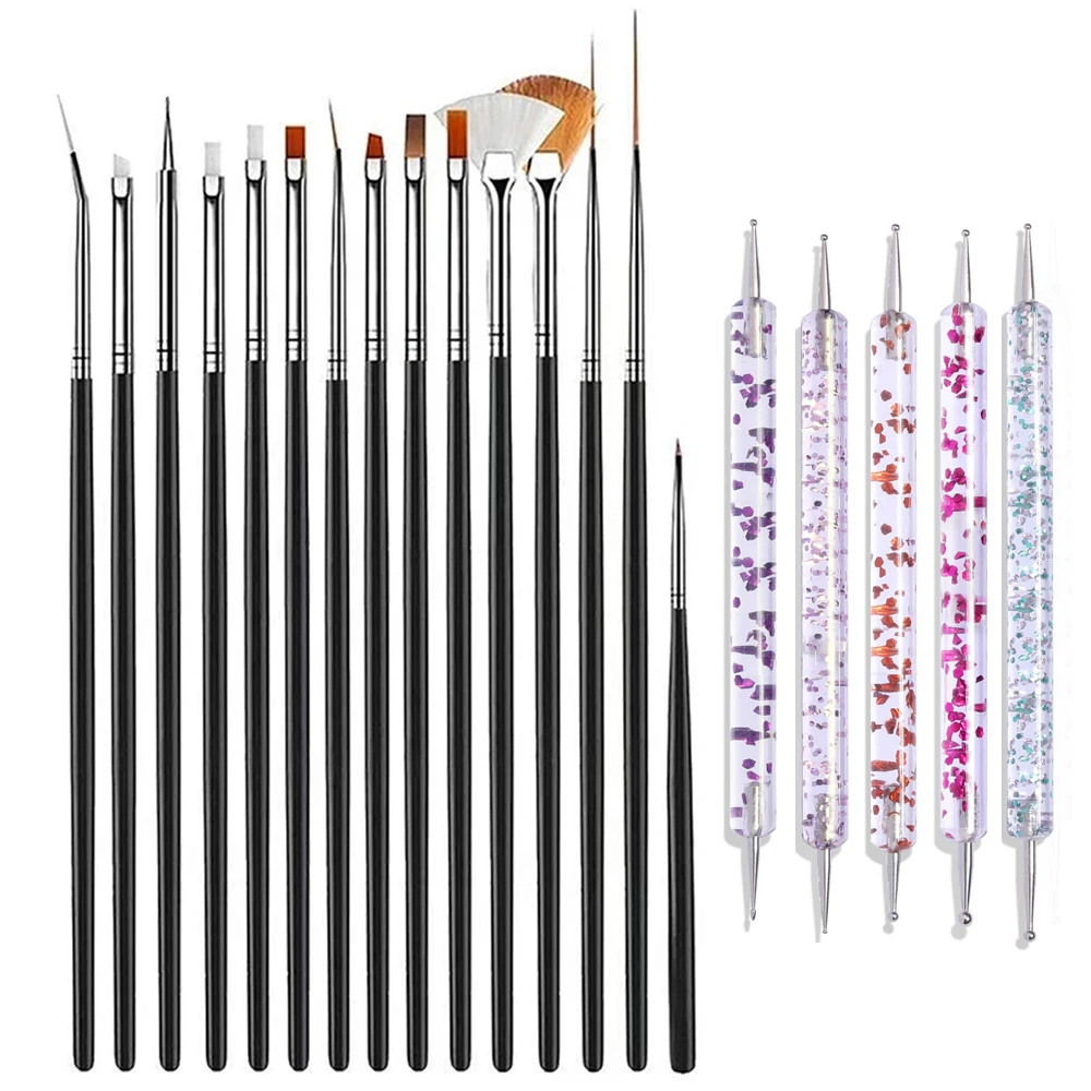 15Pcs Fine Detail Paint Brush Set Acrylic UV Gel Drawing Dotting Manicure Nail A