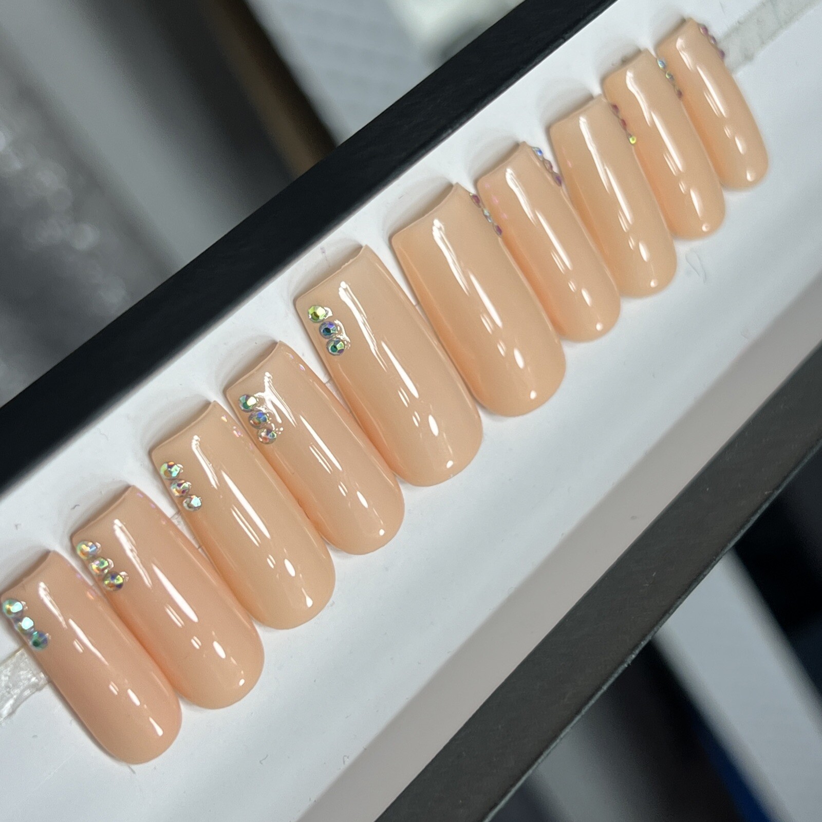 🍑🐮 CUSTOM Hard Gel Press On Nails, ORANGE CREAM NUDE BLING 10p FULL SET W Kit
