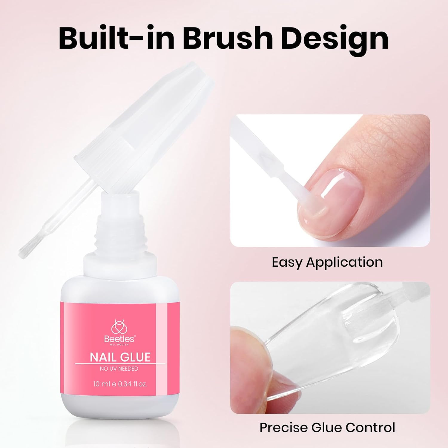 Beetles Press on Nail Glue Quick-Drying 10Ml Super Strong Nail Glue, Brush on Gl