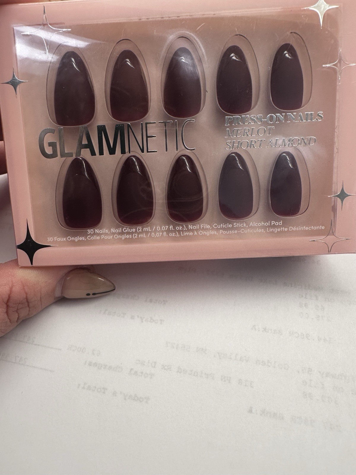 Glamnetic Press-On Nails Merlot Short Almond Glue Included