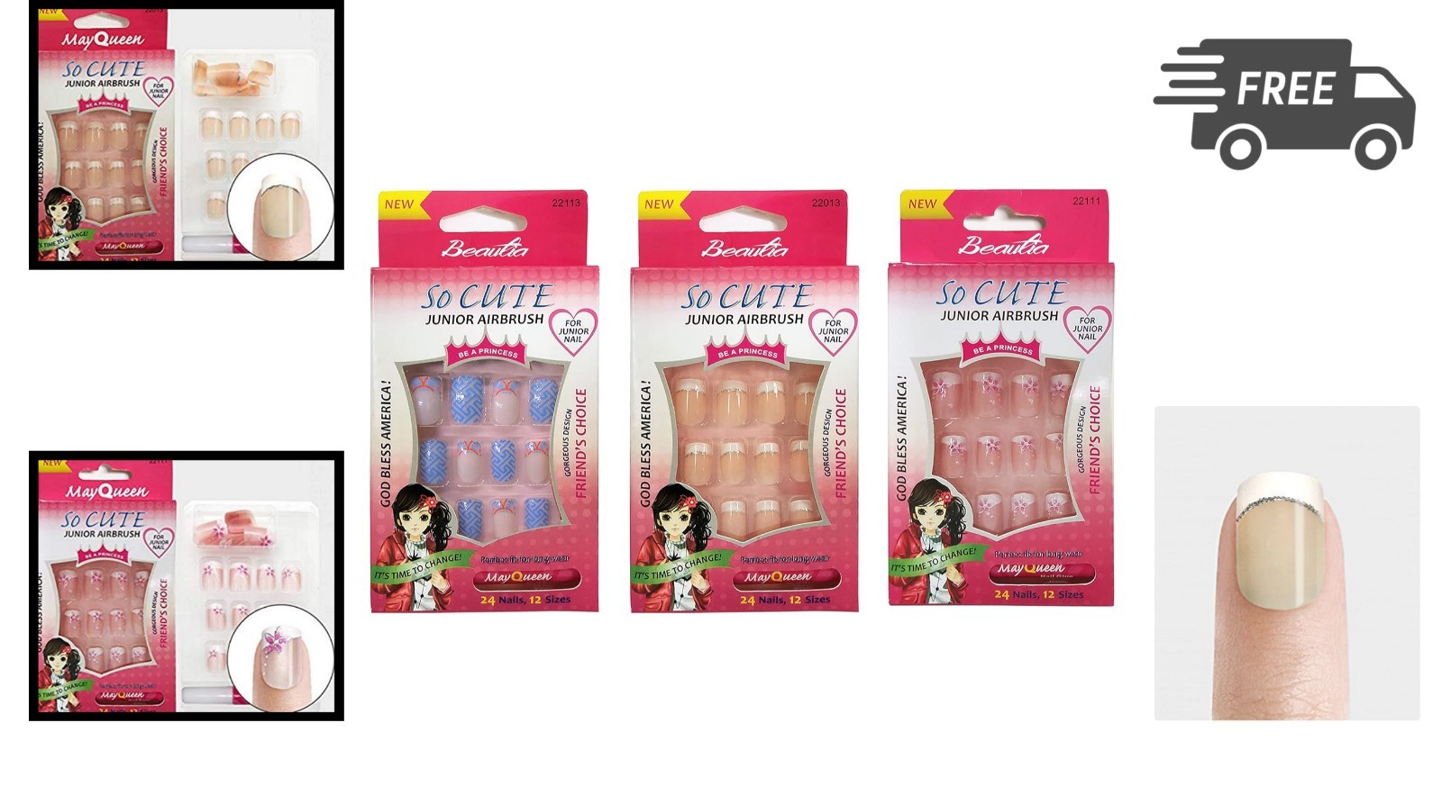Kids Nail Tips Fake Artificial 72pcs Pack With Glue For Girls