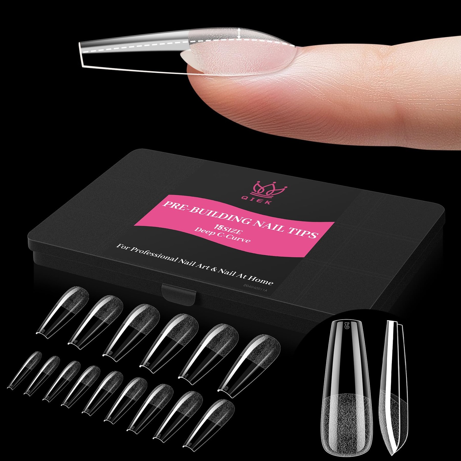 Long Coffin Pre-Building Nail Tips, 15 Sizes 240 PCS Pre-shaped Apex Clear So…
