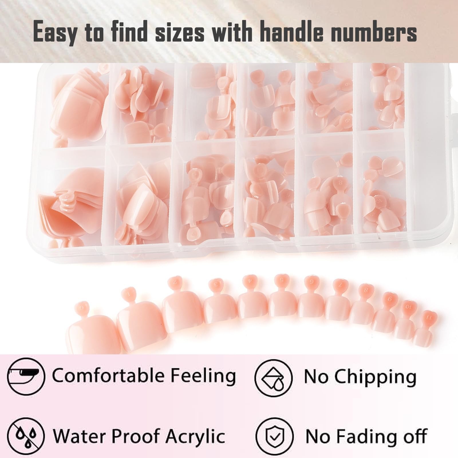 240 Pcs Nude Press-On Toenails with Glue – Reusable Acrylic False Nails