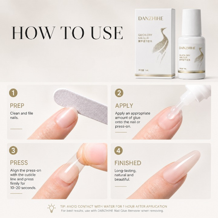 DANZHIHE 7ml Quick Dry Nail Glue Strong Hold Waterproof Long Lasting