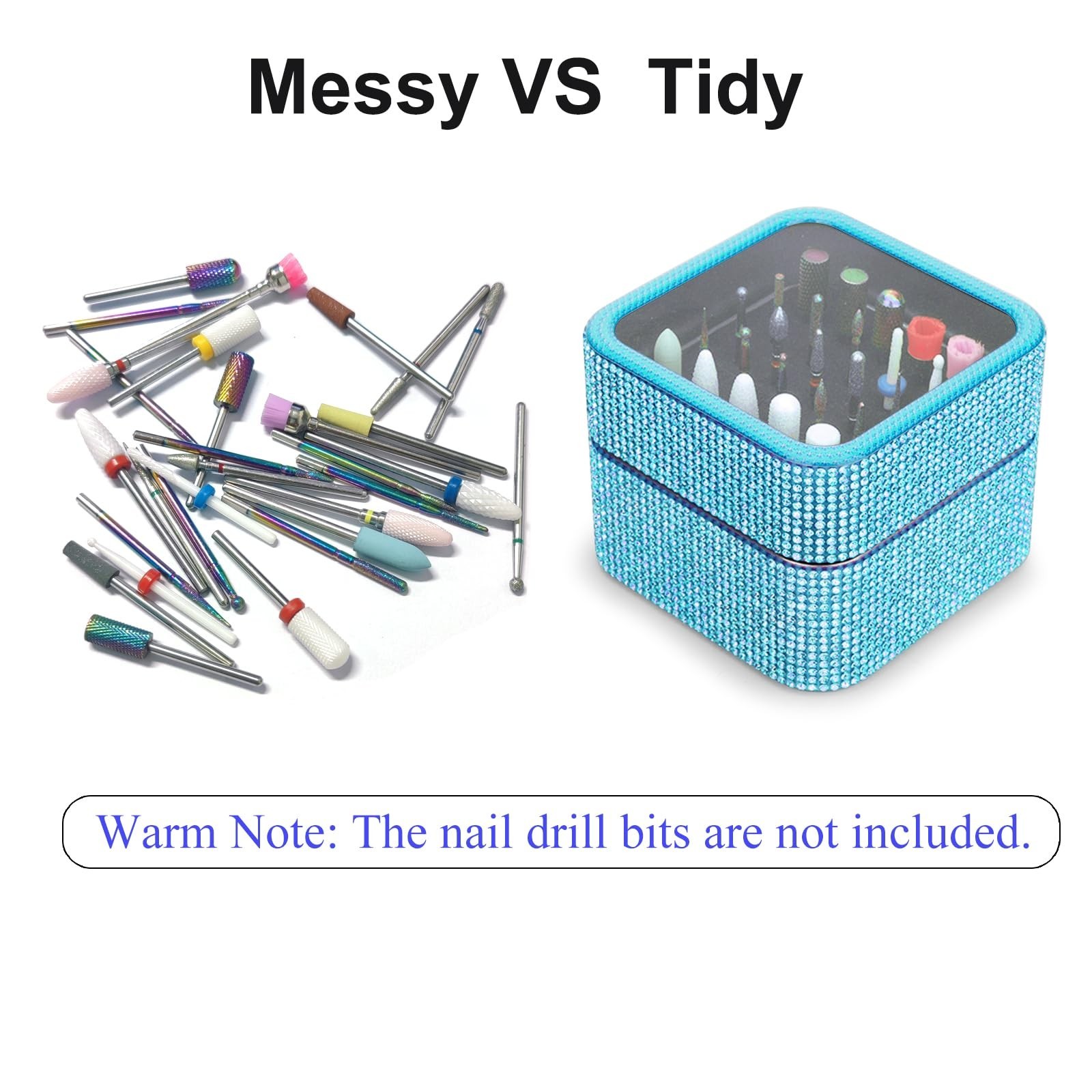 Nail Drill Bits Holder Case- 30 Holes Dustproof Rhinestone Nail Bits Box Efil…
