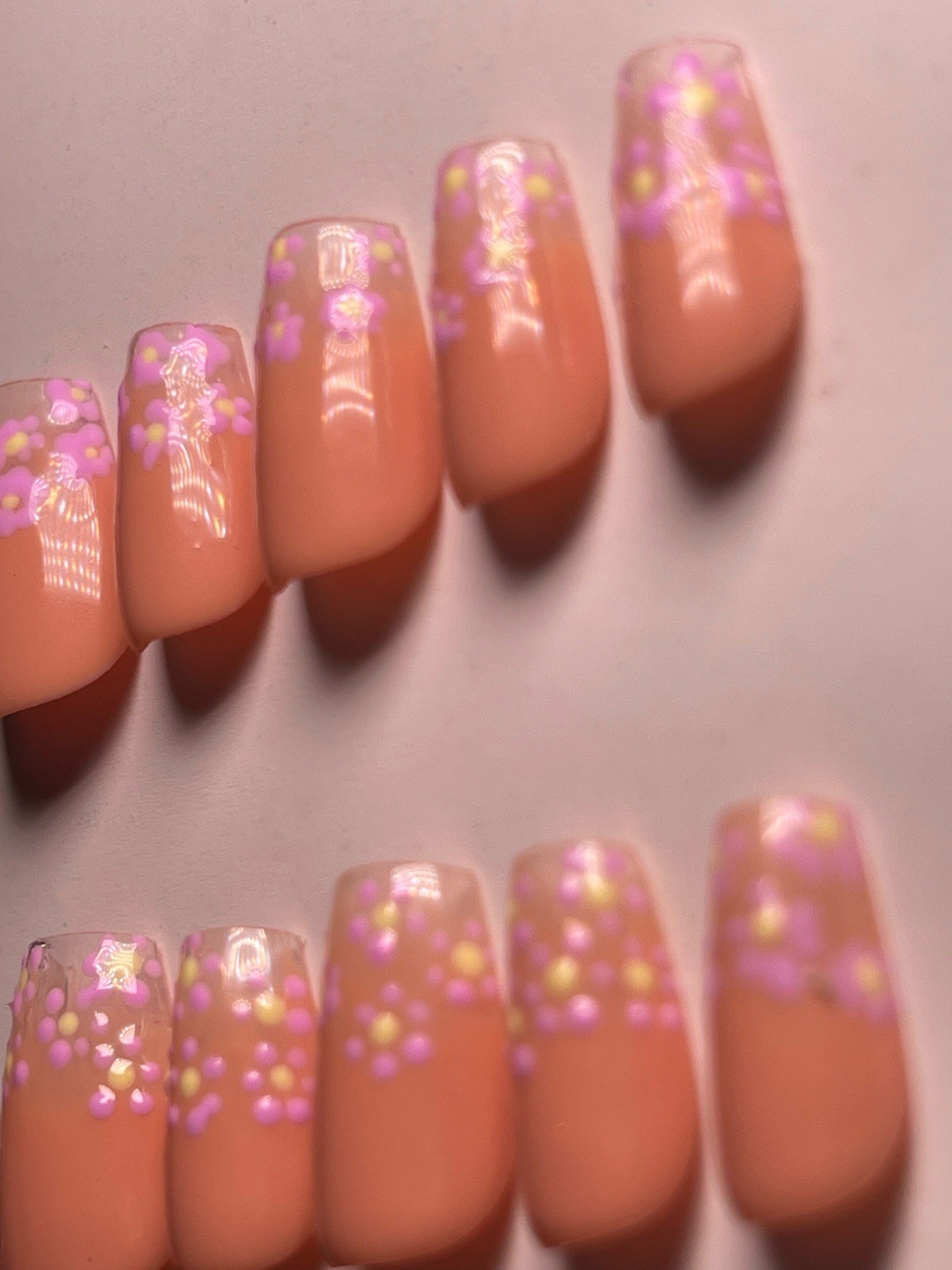 Nail Arts by Dia Medium Square Press-On Nails 3D Floral Peach Purple