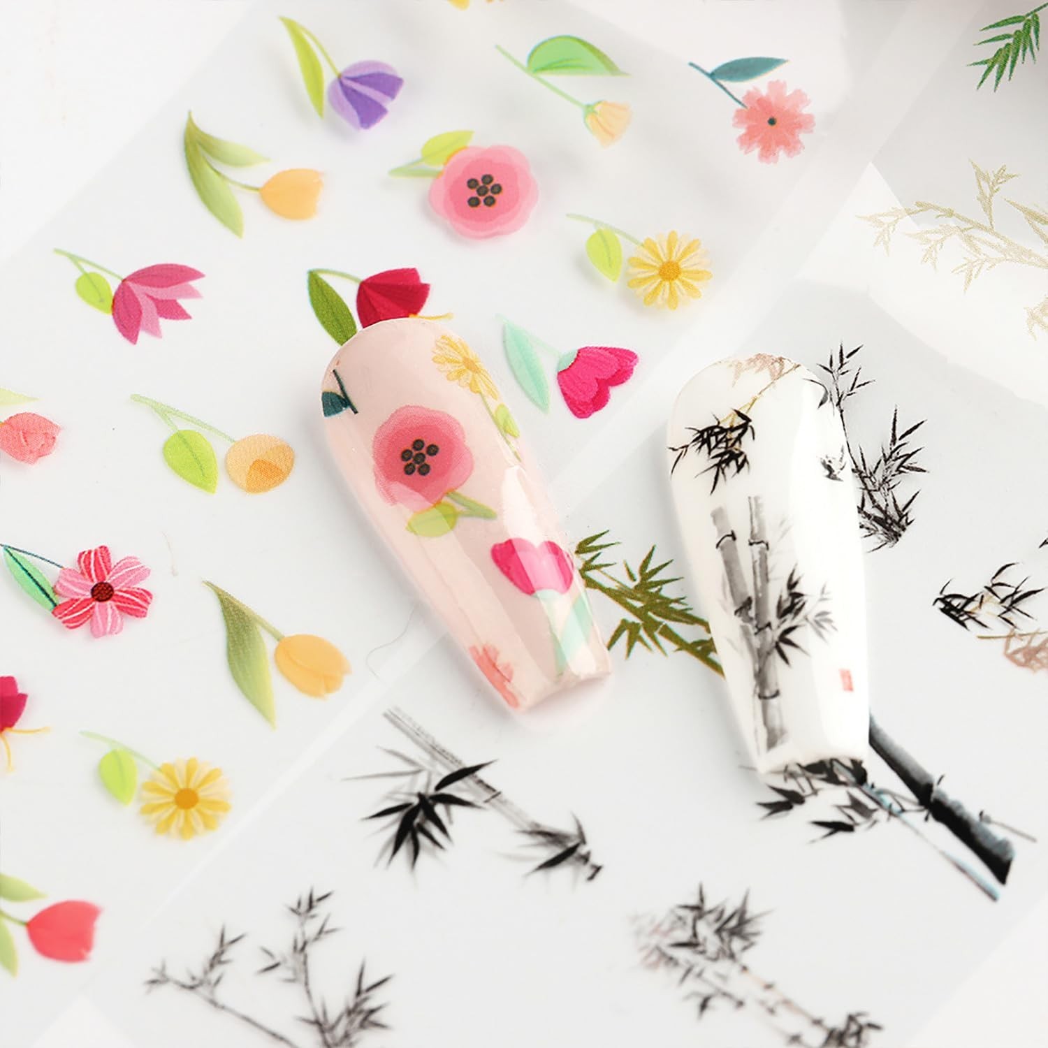 JERCLITY 10 Rolls Flower Nail Foil Transfer Sticker Kit Bamboo Ink Painting P…