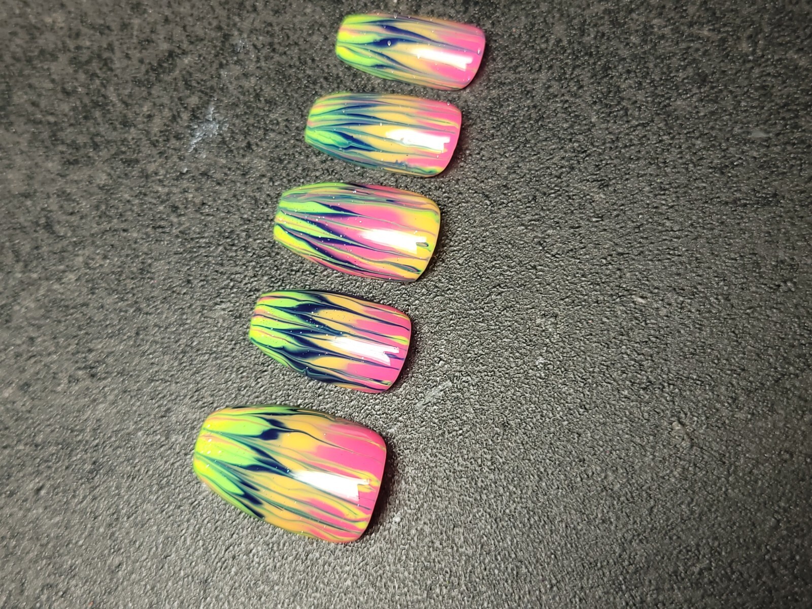 Custom Gel Press on Nails fake nails Handmade 10 pc set LARGE Neon Rainbow