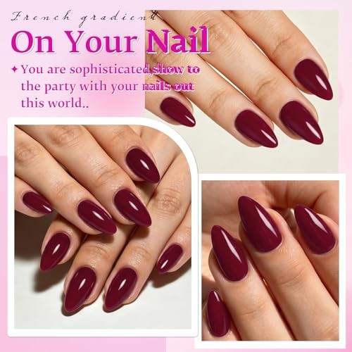 Burgundy 240pc Almond Press on Nails – Short Fake Nails with Glue Tabs