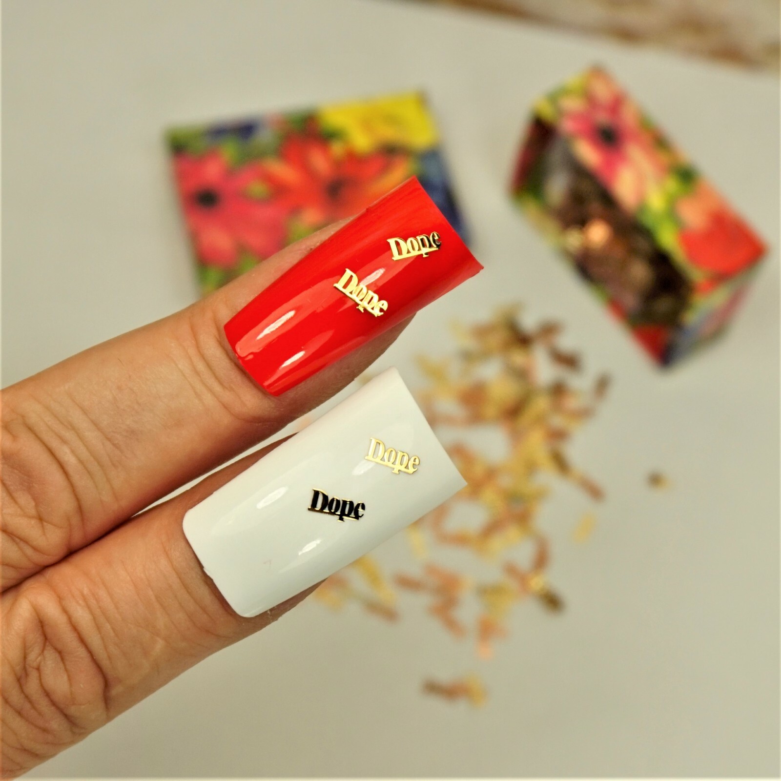 25 GOLD METAL “DOPE” NAIL CHARMS NAIL DECALS SMALL GIFT IN BOX FOR WOMEN