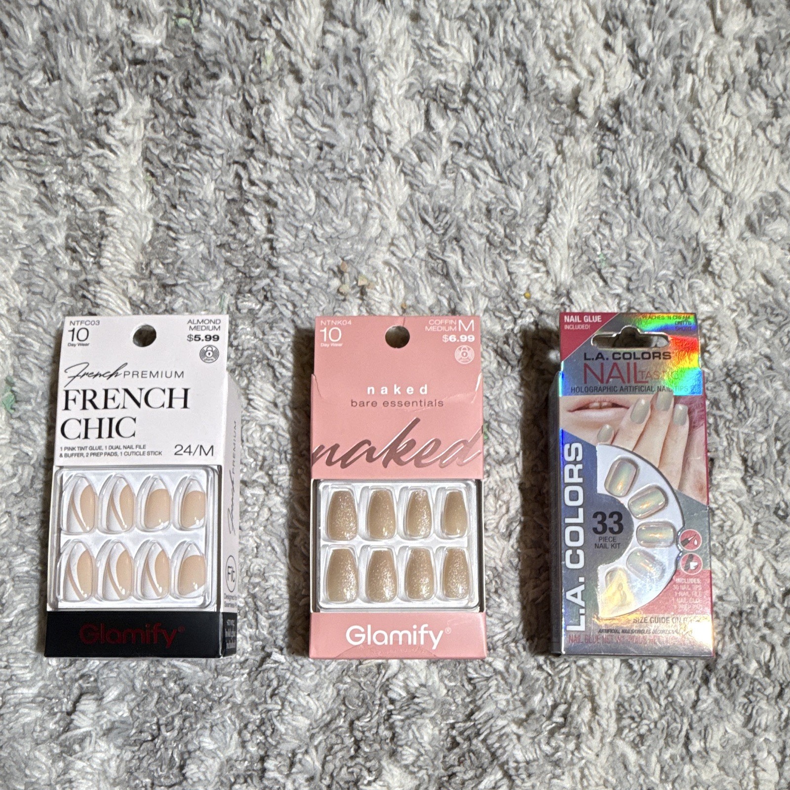 Glamify & L.A. Colors Press-On Nails 3pc French Holographic Glitter Glue