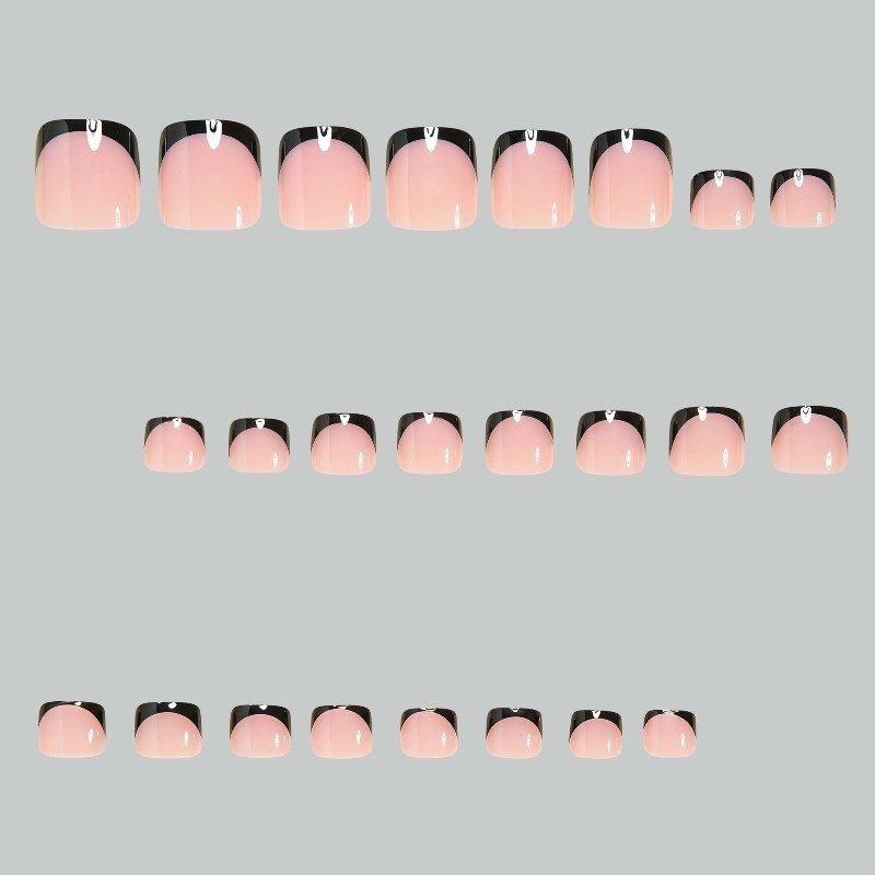 48Pcs-Glossy Nude Press on Toenails Black Square Tip Short Square Foot Nail Art