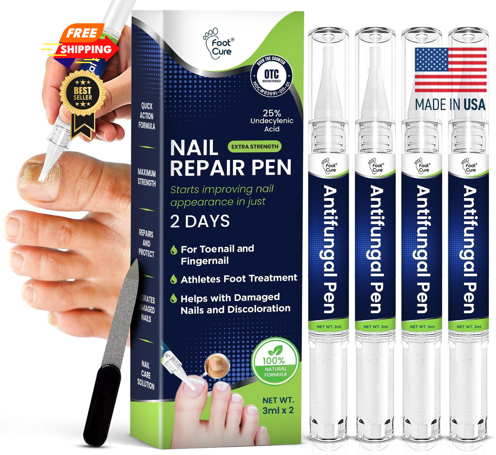 Footcure Antifungal Nail Treatment Pen – Extra 0.1 Fl Oz (Pack of 4), White