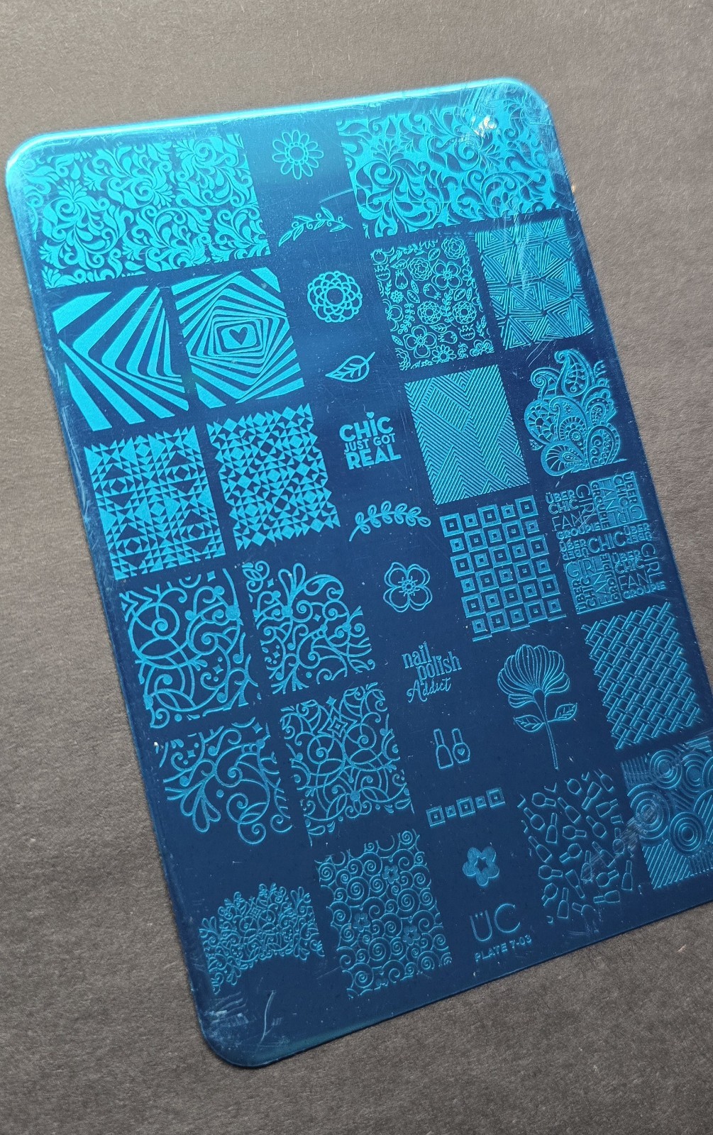 UBER CHIC UC Nail Stamp Plate 7-03 Nail Polish Addict Manicure Girl Power