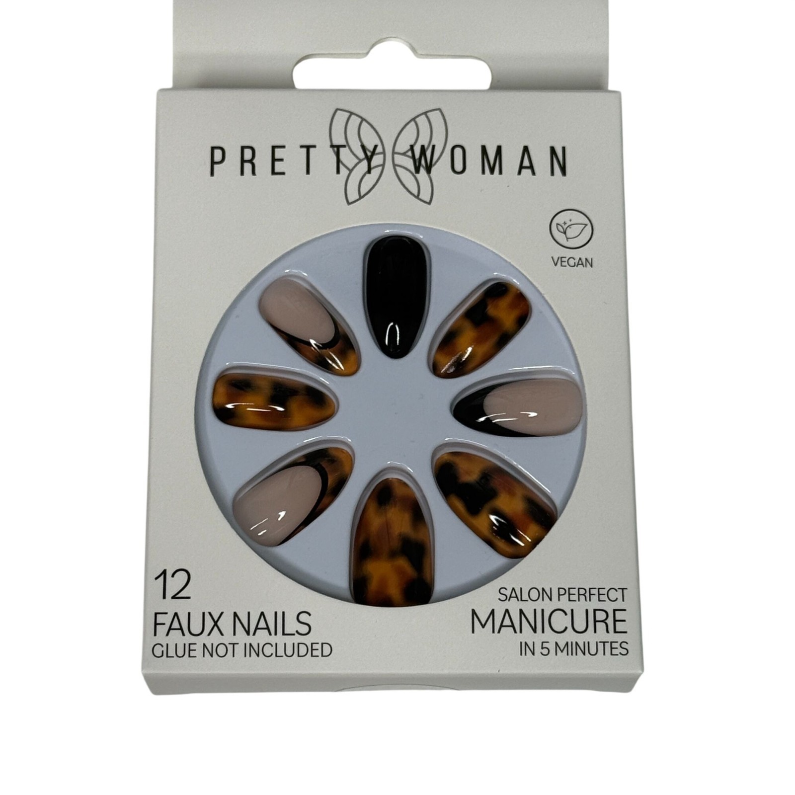 Pretty Woman Press On Nails Tortoise Nude Black 12pc Vegan Faux Nail Set