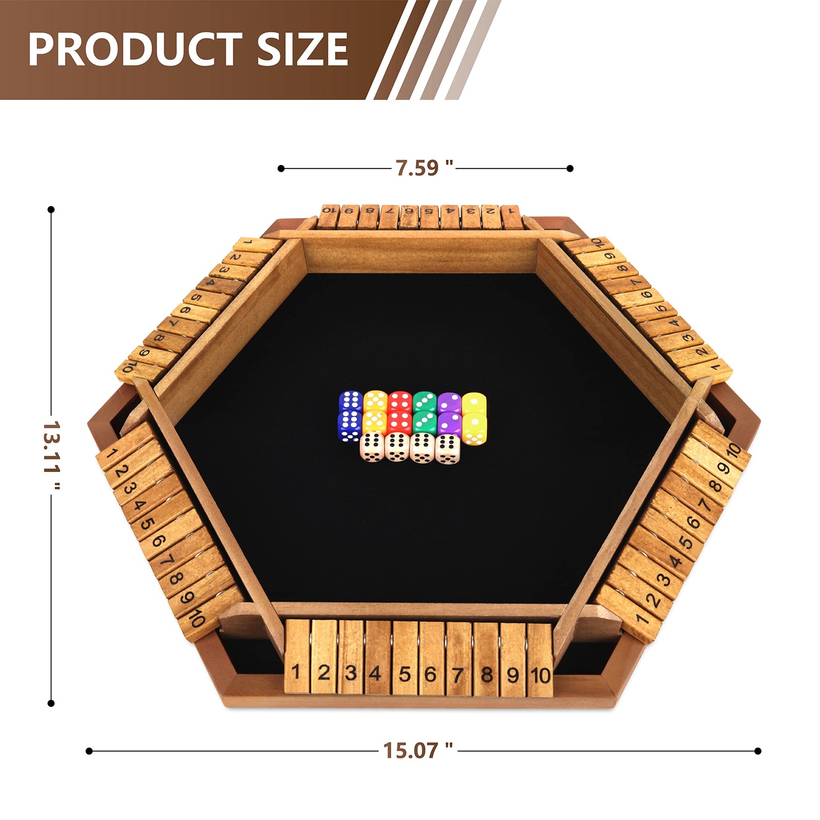 Nicecho 2-6 Players Shut The Box Dice Game, Wooden Brown-15*13 inches, Brown