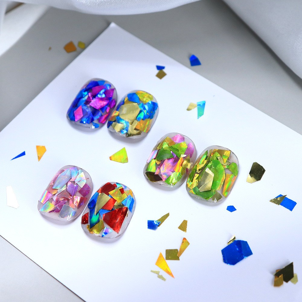 6 Grids Nail Art Flakes Irregular Broken Glass Paper DIY Manicure Decoration