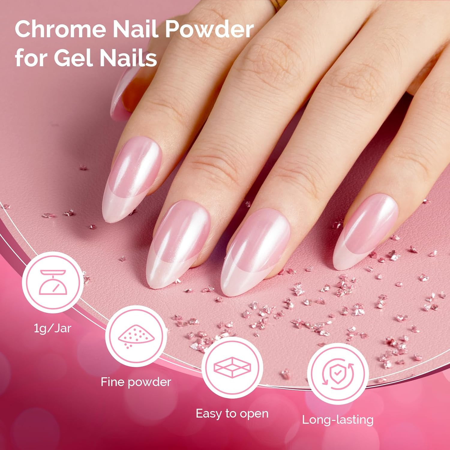 Melodysusie White Chrome Nail Powder for Gel Nails,Pearl Powder Mirror Effect Pi