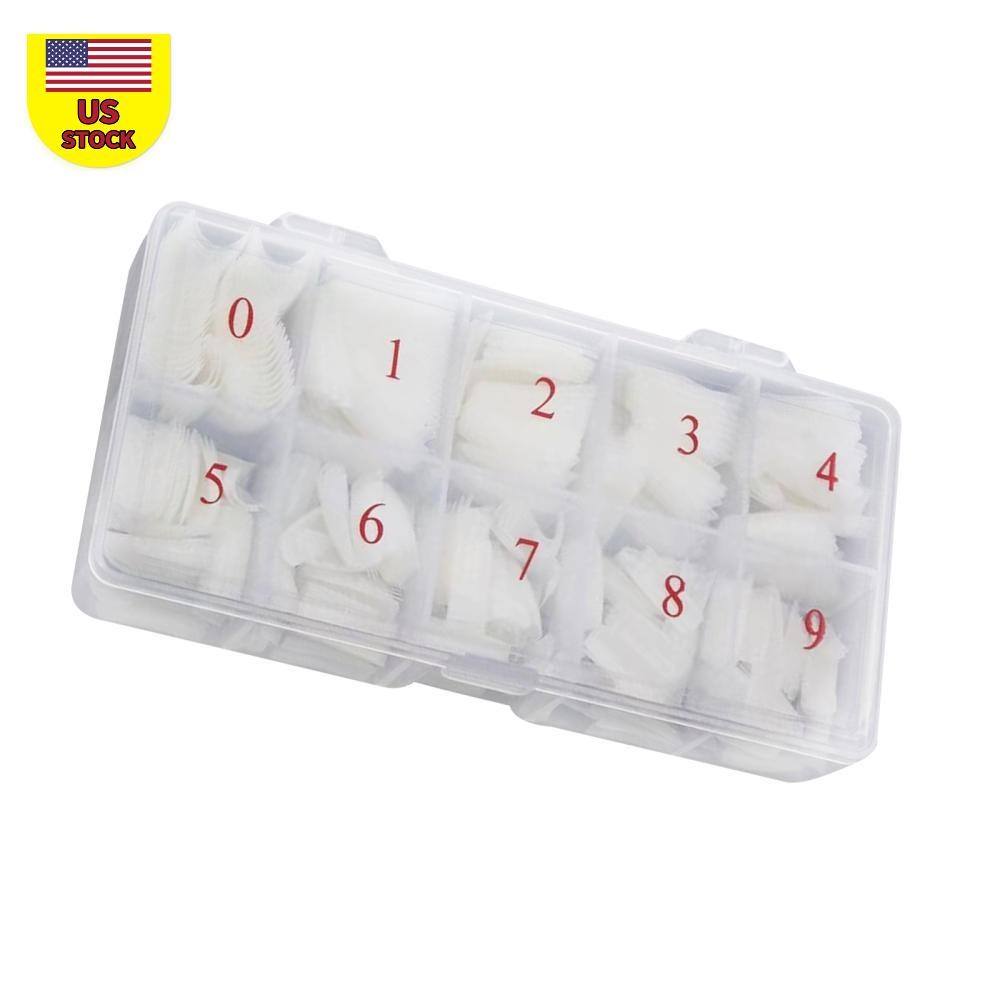 500pcs 10 Sizes 1.9-2.7cm Manicure Full Cover Natural False Nails Fake Tip Tool
