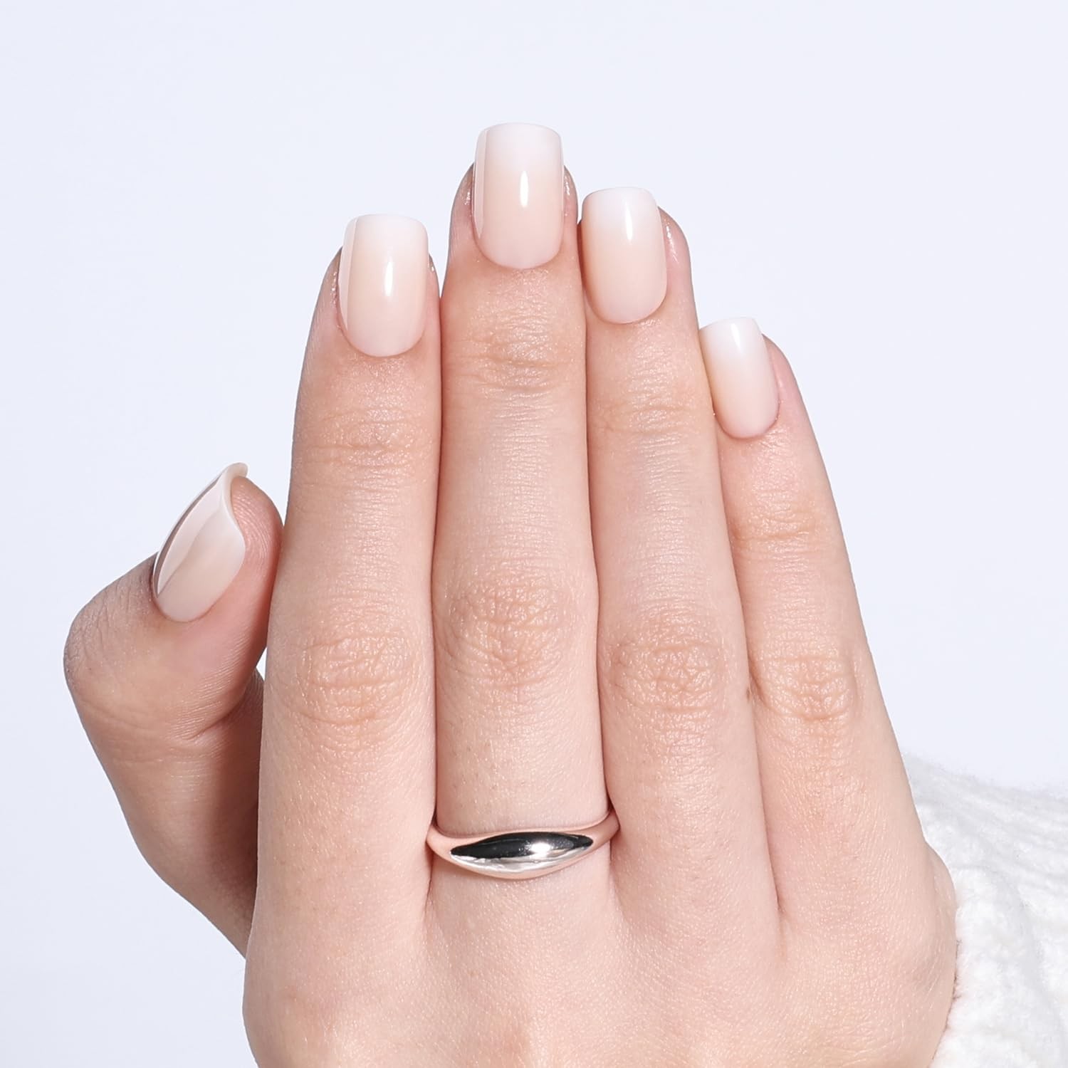 WiniBeauty Nude Press On Nails Square – Ombre Nude Short Square Fake Nails | …
