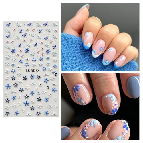 Nail Art Stickers Decals 5D Embossed Flower Nail Decals Self Adhesive Spring
