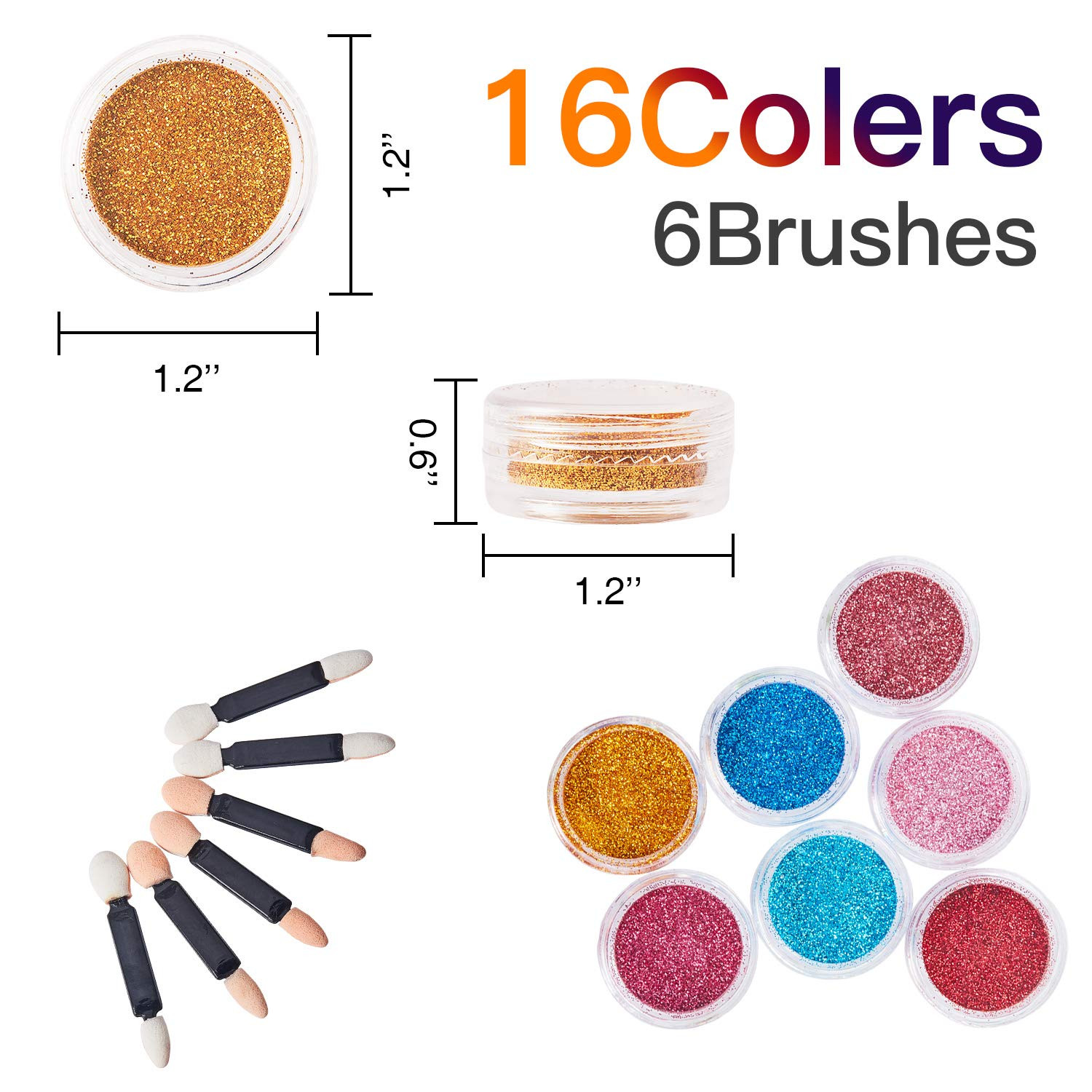 16 Color Fine Glitter Powder Set for Nails Makeup Crafts Body Art DIY