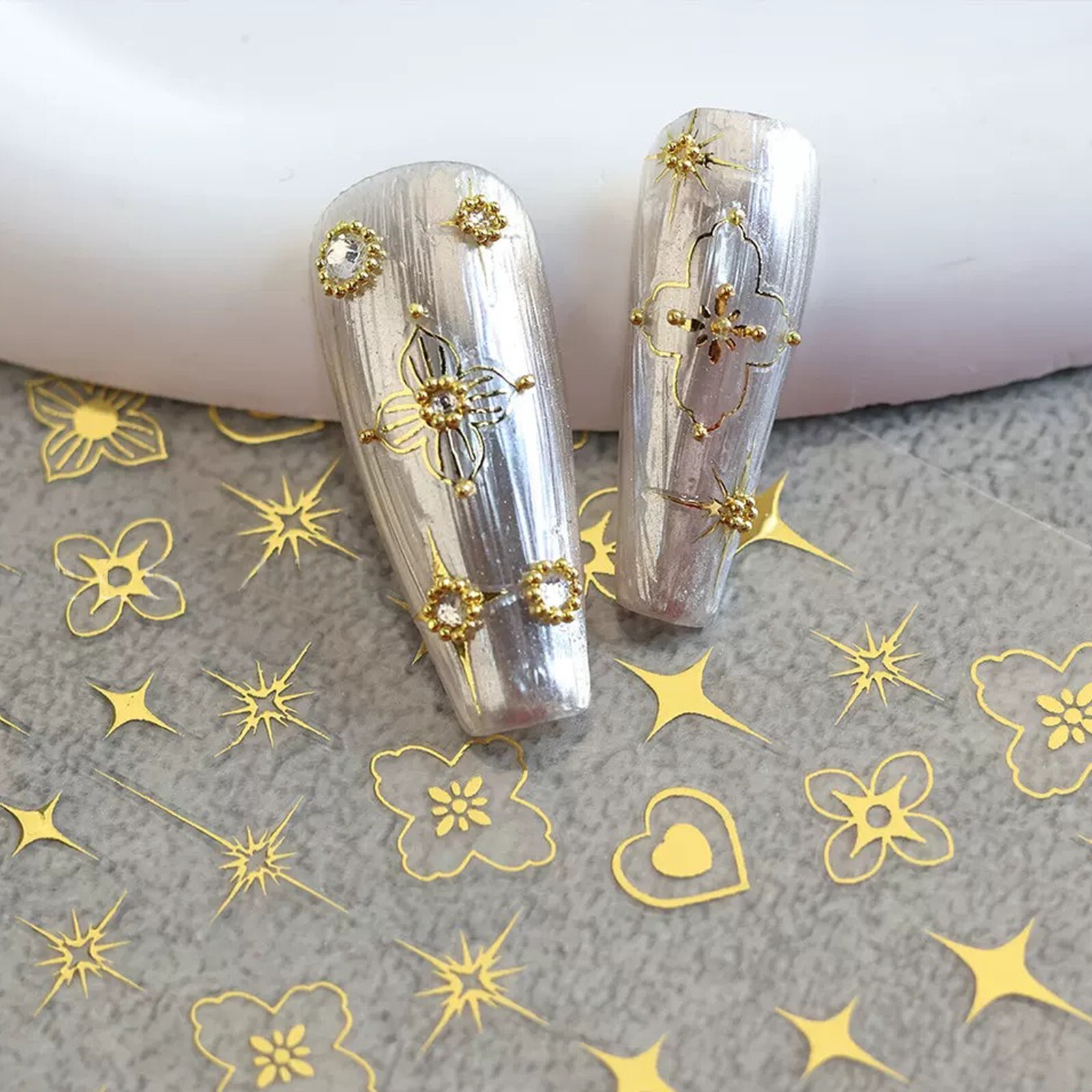 Shiny Gold Bohemian Style Sticker, Hologram Cross Star Design, Nail Art Decal