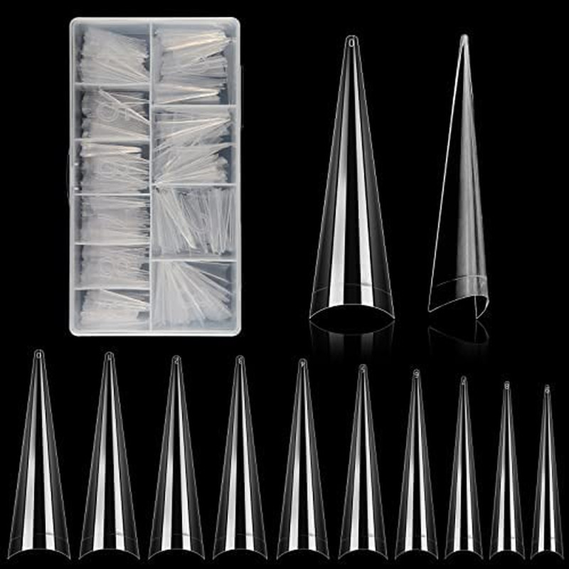 500Pcs Stiletto Nail Tips for Acrylic Nails, XL Long Clear False Nails Tips Soft