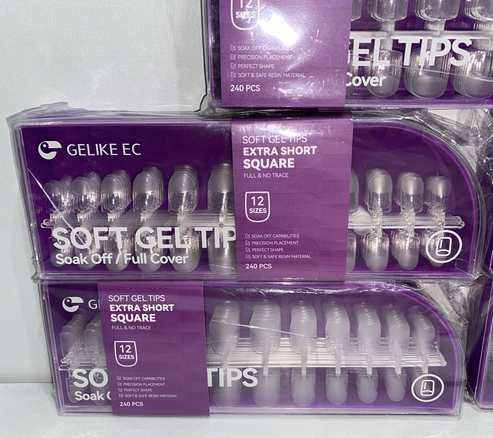 Lot Of 5-Boxes Gelike ECSoft Gel Nail Tips Extra Short Square /Damaged Packaging