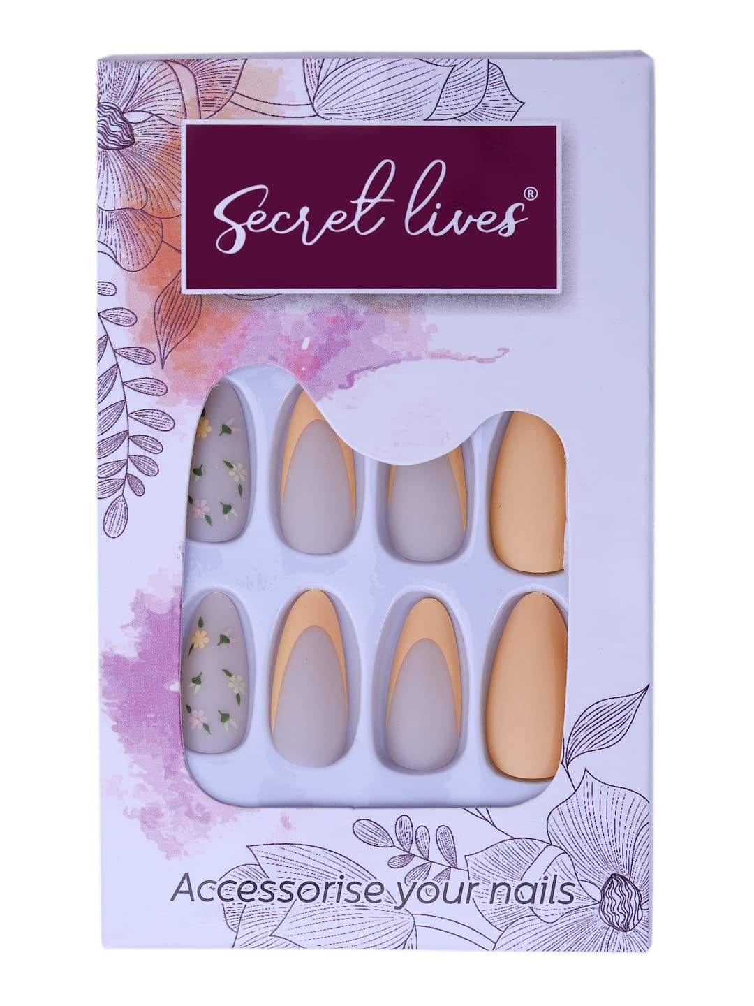 Secret Lives Acrylic Premium Reusable Artificial Fake False Press on Nails Matte