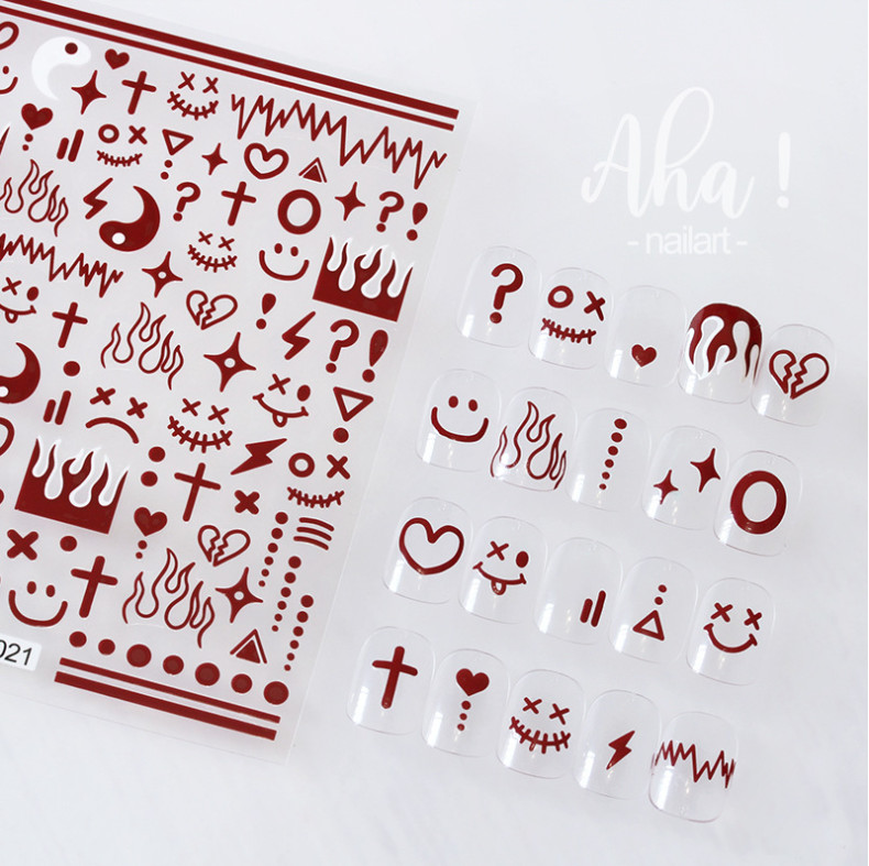 Black Blue Flame Smiley Love Stars Impressionist Drawing Line Flame Sticker NH19