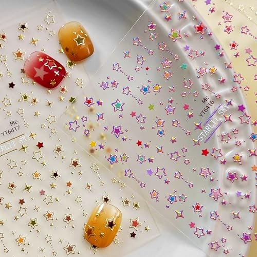 Star Nail Stickers for Nail Art 3D Glitter Cute Colorful Star Luxury Cute Stars