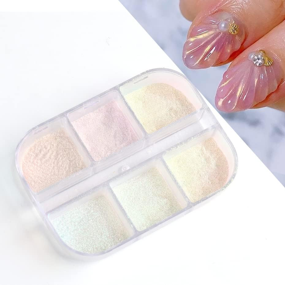 6 Colors Chrome Nail Powder Metallic Mirror Aurora Pearl Effect Gel Nail Art Kit