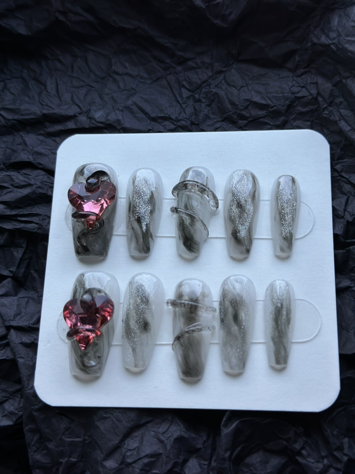 CUSTOM Handmade press on Gel nails long coffin Cool Snake Nails Set Size:S