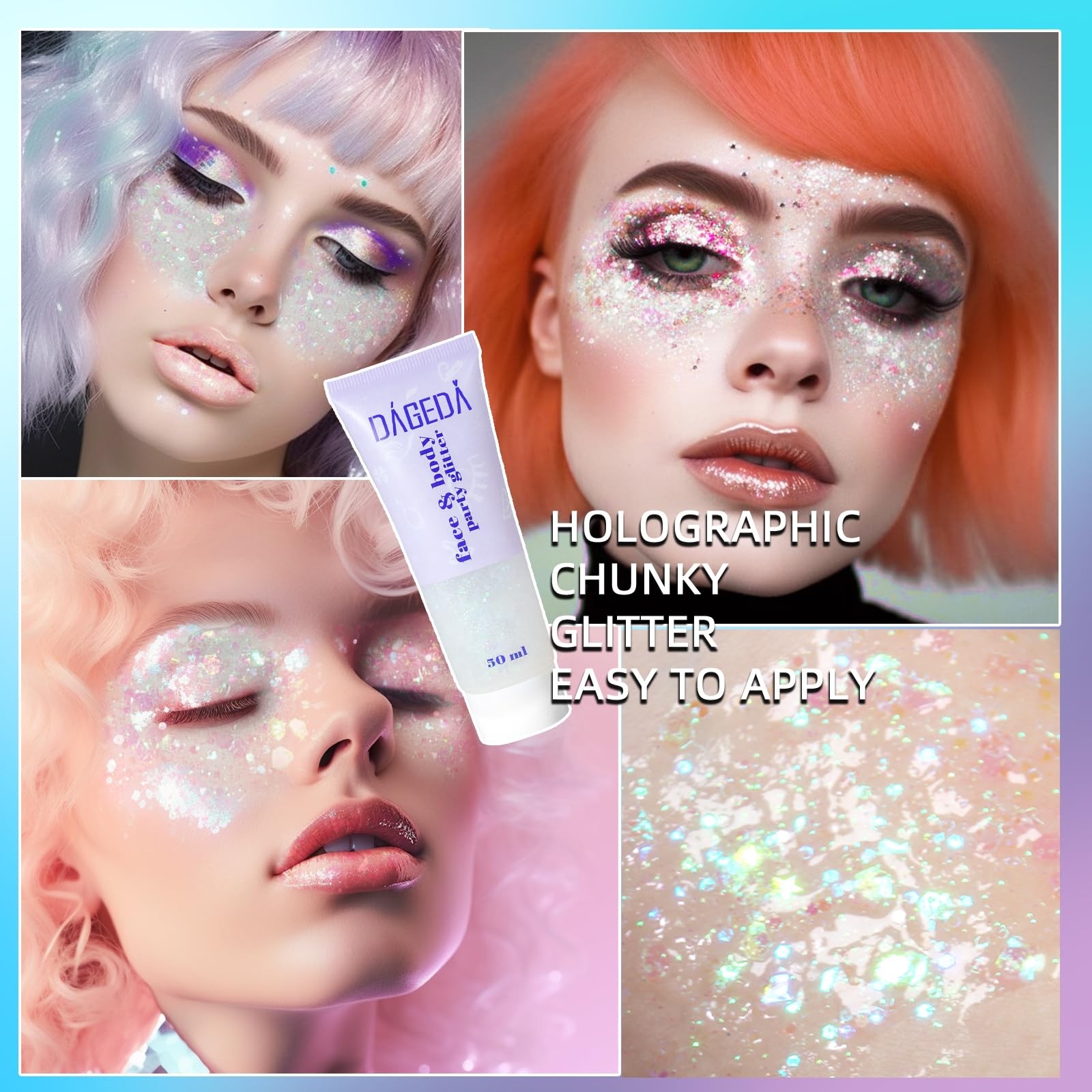 Body Glitter Gel, Face Glitter Body Gel Sequins Shimmer Liquid Eyeshadow, Chu…