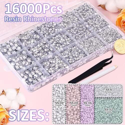 16000Pcs Resin Rhinestones for Crafting, Clear Medium Pack with Glue 01 Clear