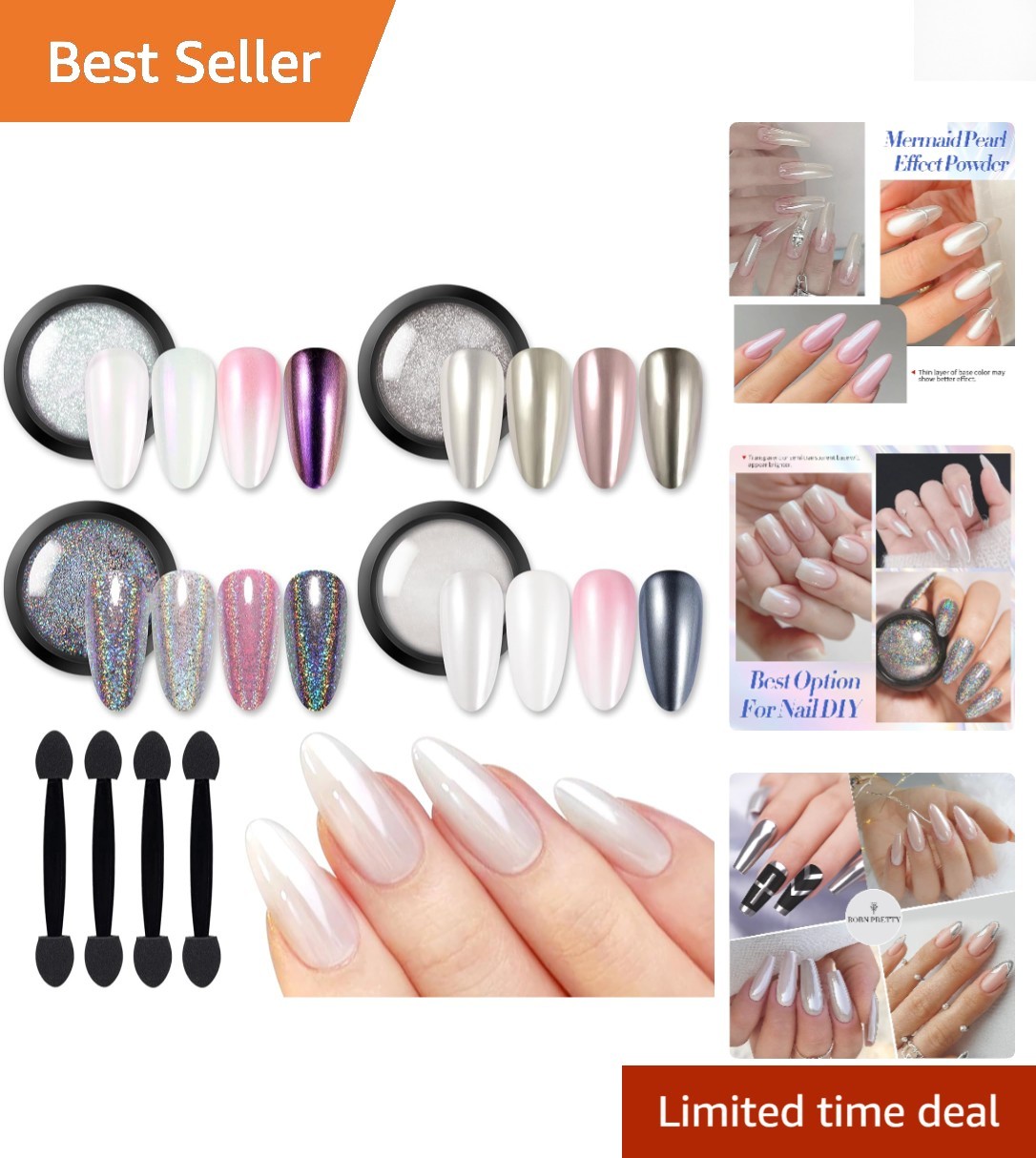 Gorgeous Holographic Chrome Nail Powder Set – 4 Colors for Stunning Nails