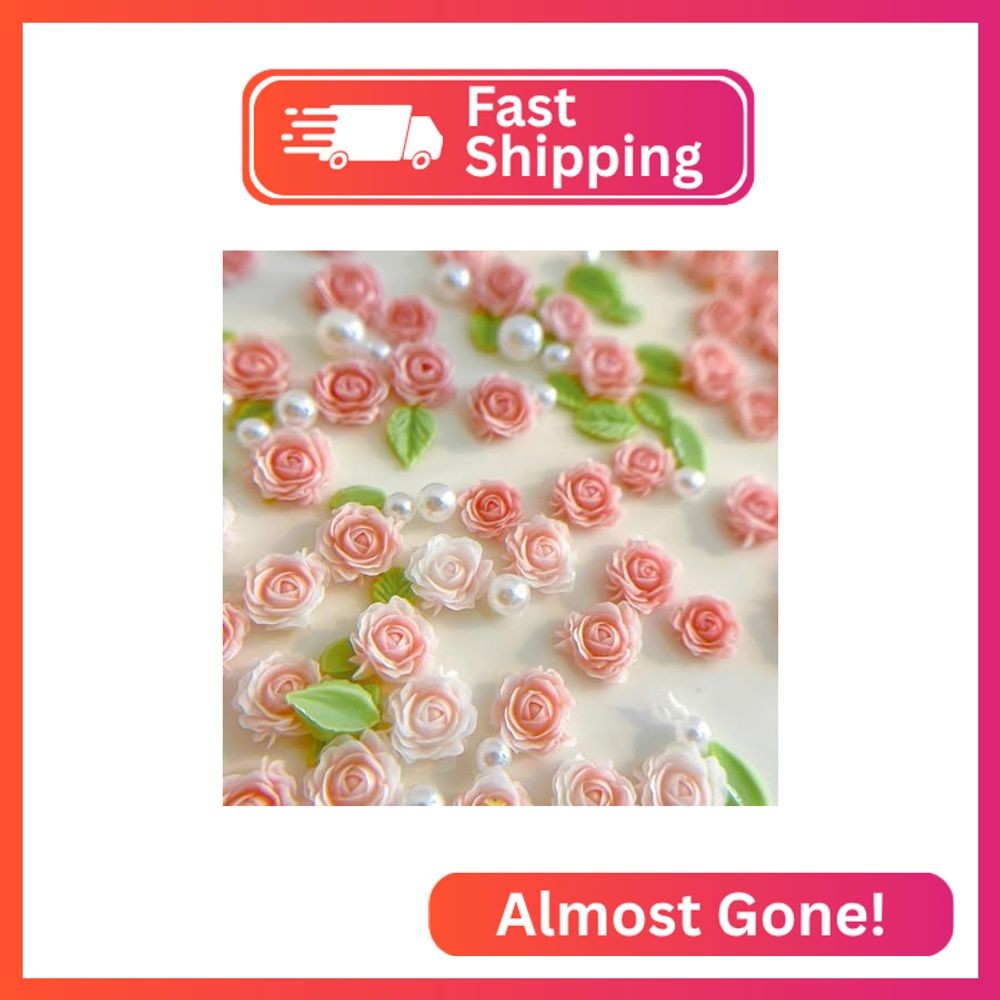 3D Flower Nail Charms, 60PCS 3D Flower Nail Art Rhinestones Pink Pale Pink Mixed