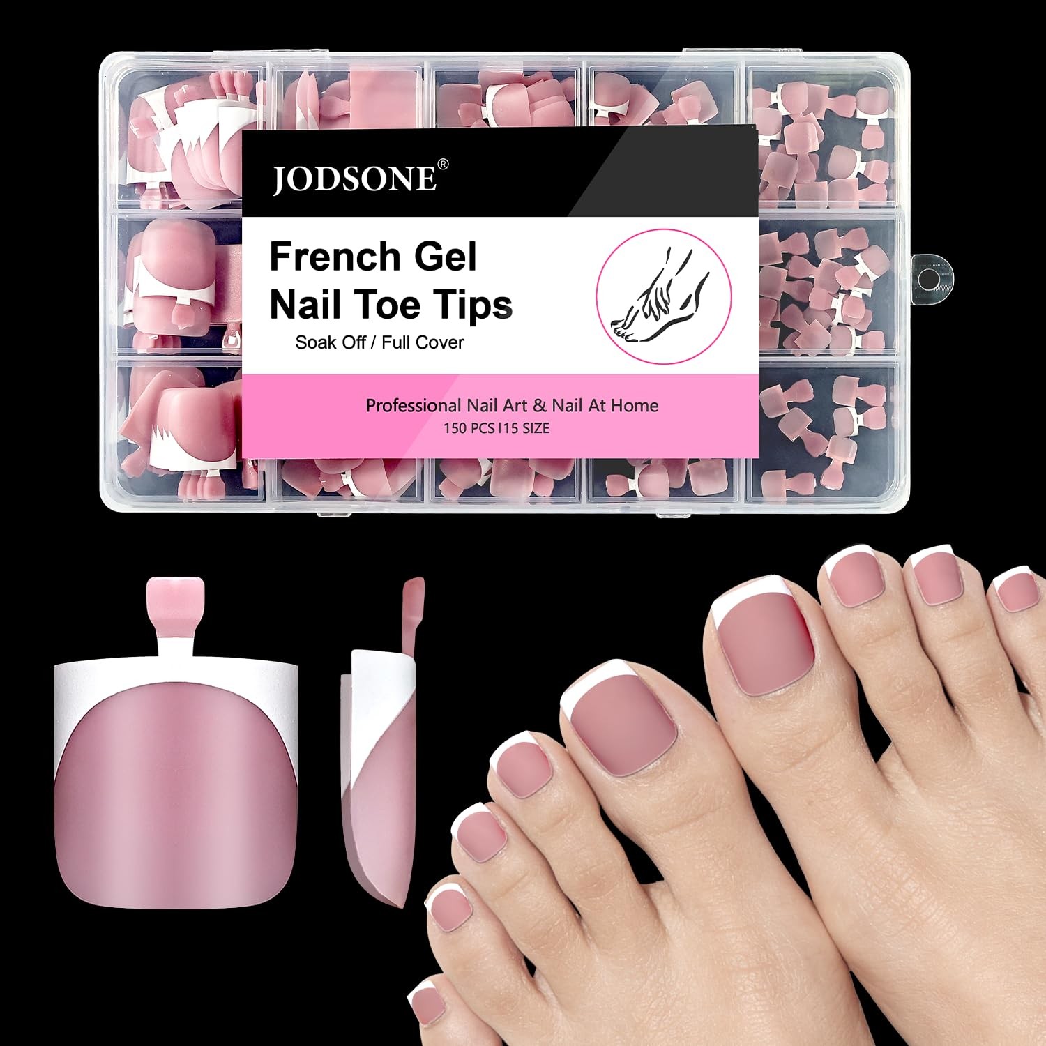 JODSONE Toe Press Ons Nail French Toe Nail Tips 150pcs Square Pre-Designed So…
