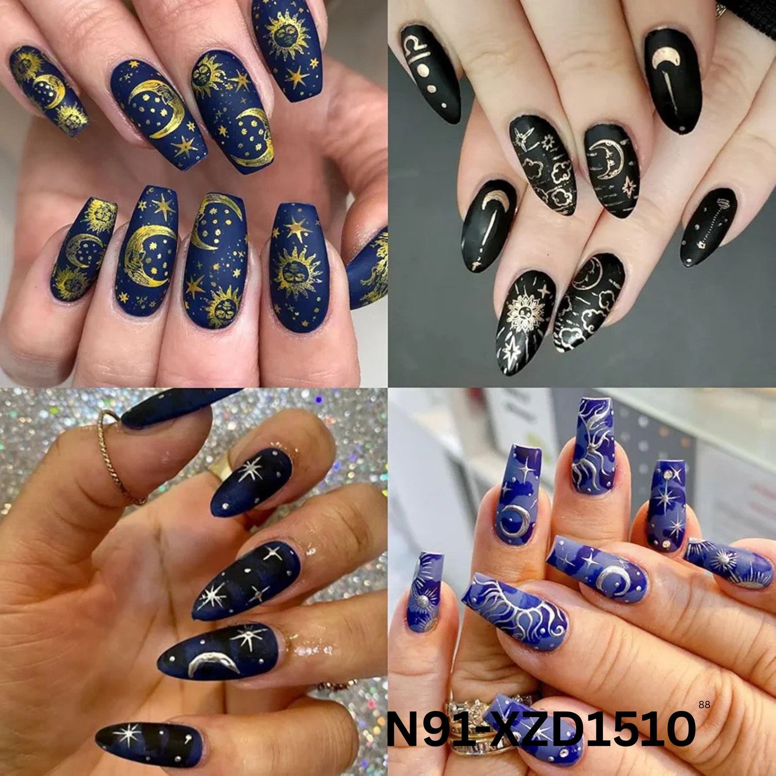 Sun Moon Star Nail Art Stickers – Celestial Theme Nail Decals for DIY Manicure