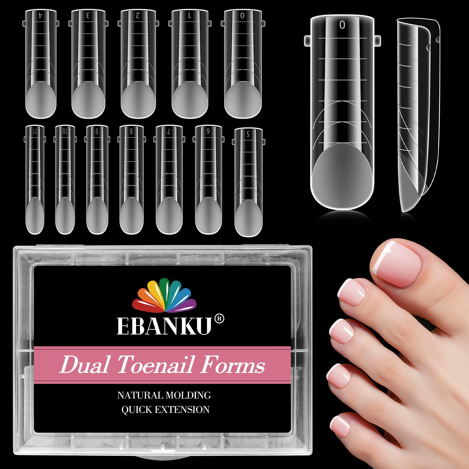 EBANKU 120Pcs Poly Nail Forms for Toes, Long Square Dual Forms