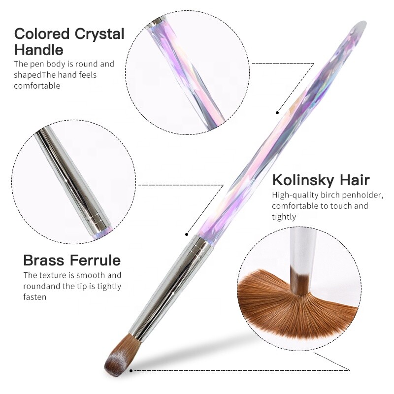 100% Pure Kolinsky Acrylic Nail Brush for Manicure Powder Diamond Handle 8-16