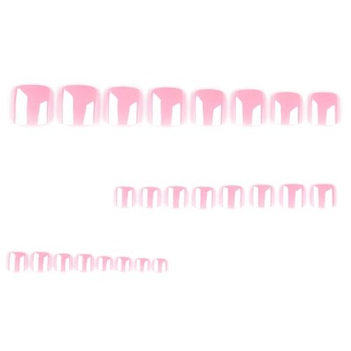 Pink Press on Toenails Chrome Fake Toenails Short Square Toe Nails style04
