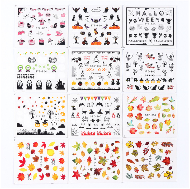 24 Sheets Nail Art Stickers Water Decals Transfers Halloween Graveyard Star NH15