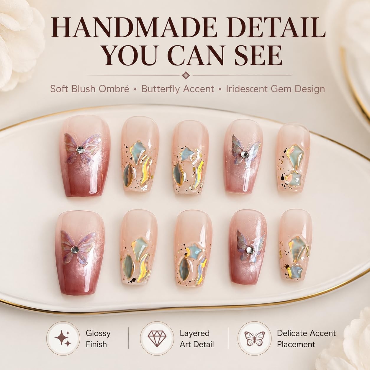 Handmade Press On Nails Short Coffin Acrylic Nails Press Ons