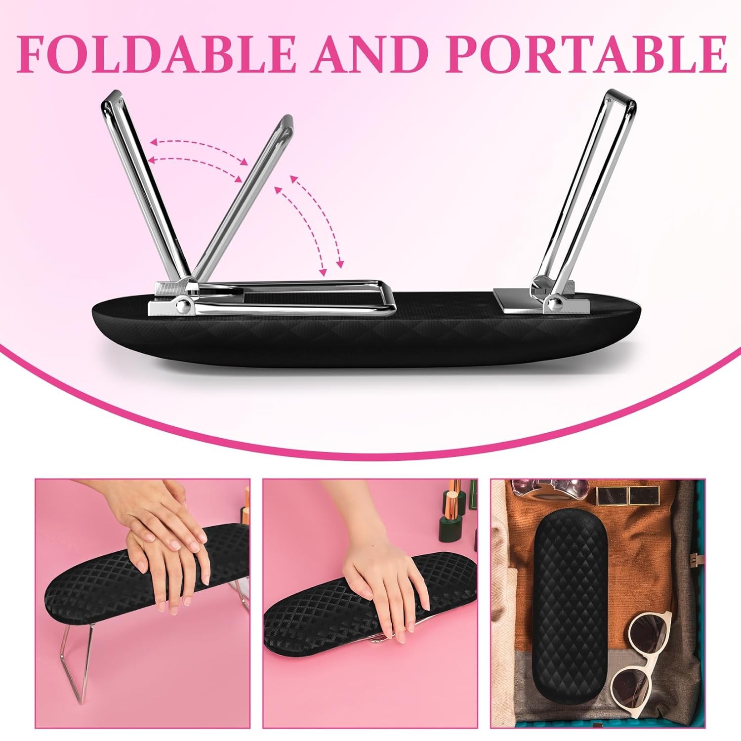 AORAEM Nail Arm Rest, Foldable Leather Rest with Non-slip Black